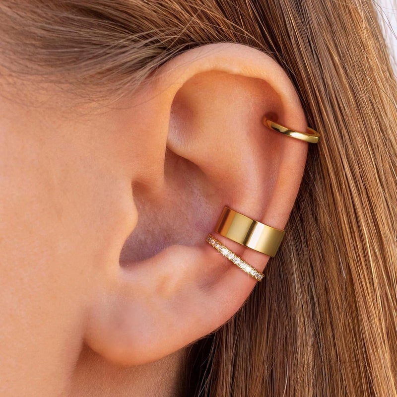 Moodear 3PCS Ear Cuffs Non Piercing Earrings for Women - Dainty Thin 14K Gold Plated Clip On Earrings Cartilage Cuff Set, Stackable Huggie Hoop Fake Piercing Jewelry - Image 3
